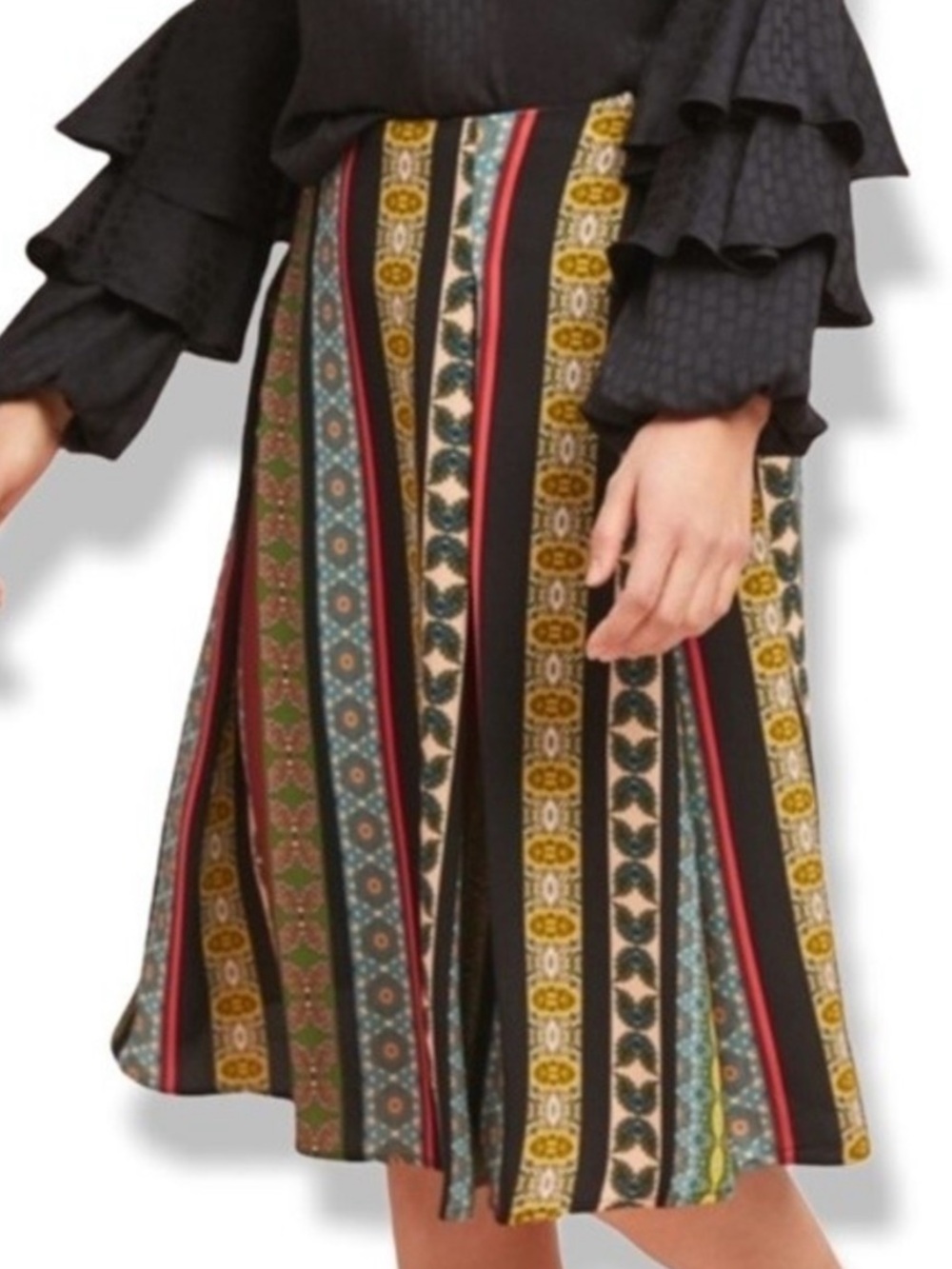 LN Anthropologie Eri + Ali Scarf Paisley Striped Printed A-Line Midi Skirt - S P